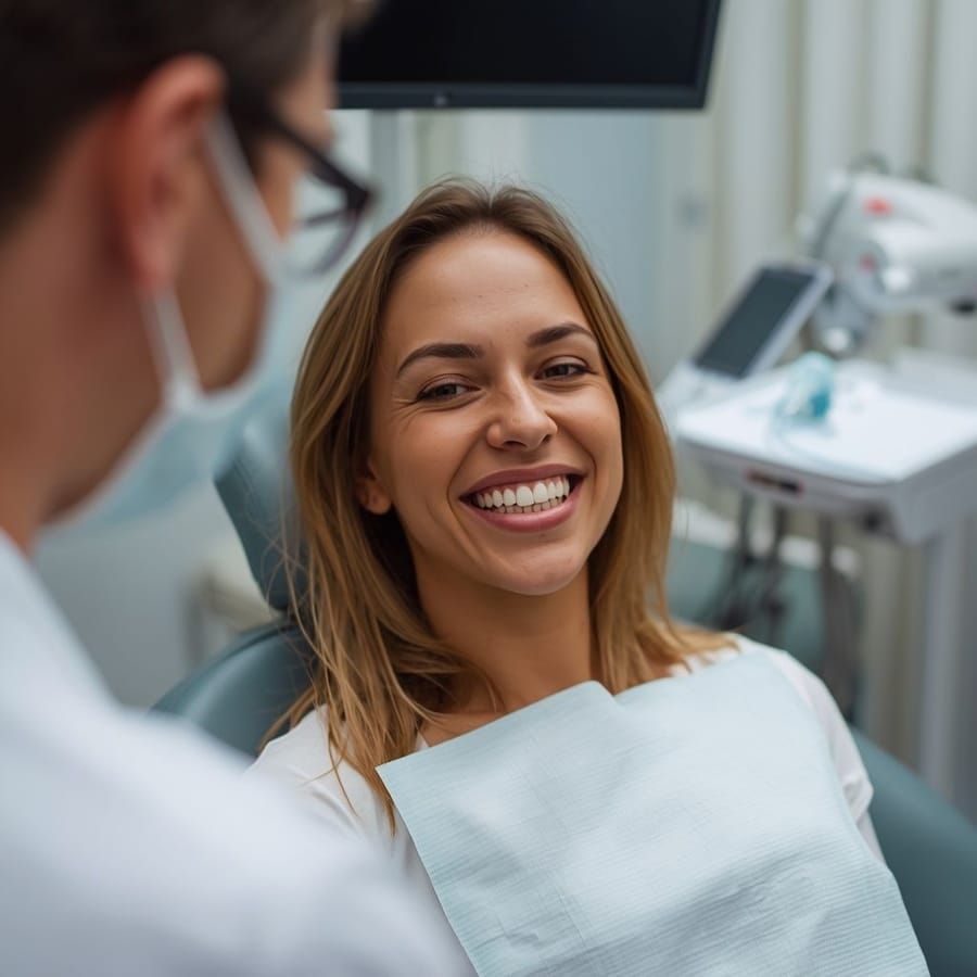 Paciente sorrindo após atendimento na DENS Odontologia em São José do Rio Preto